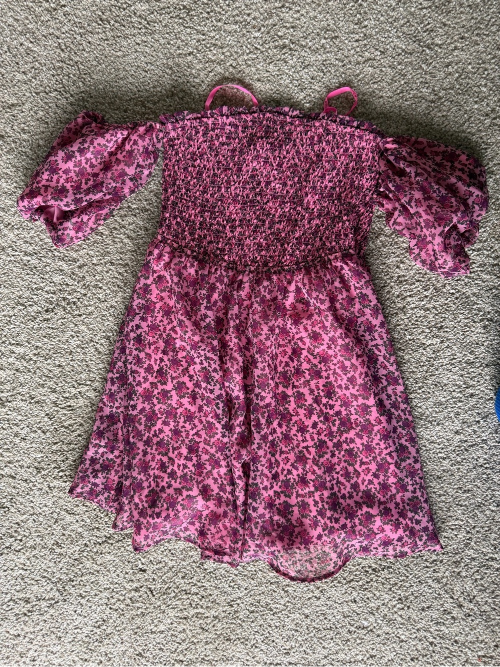Betsey Johnson Pink Floral Smocked Off-Shoulder Dress